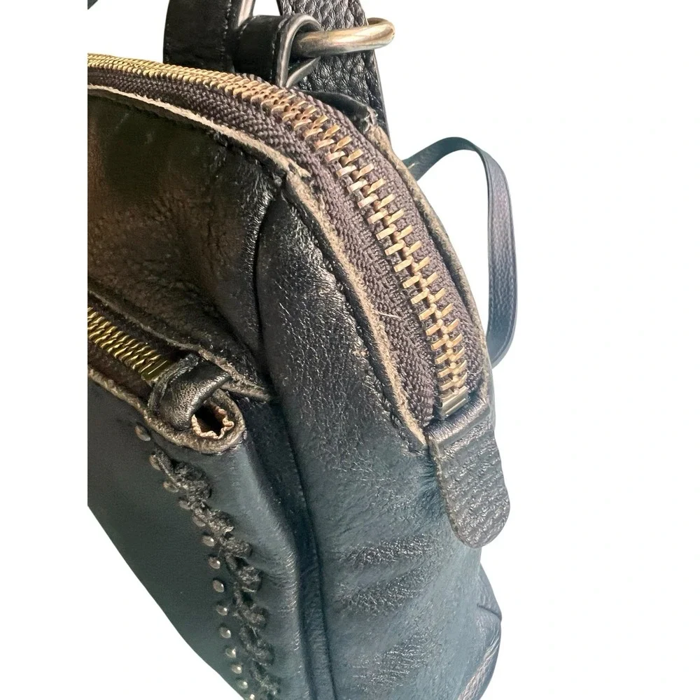 The Sak Loyola Mini Backpack Black Leather Convertible Crossbody Whipstitch Stud